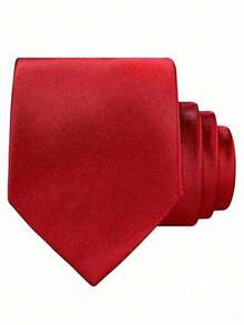 1 Pc Men's Solid Color Tie Dress Business Tie Men's Wedding Tie - Bright Red - View 1