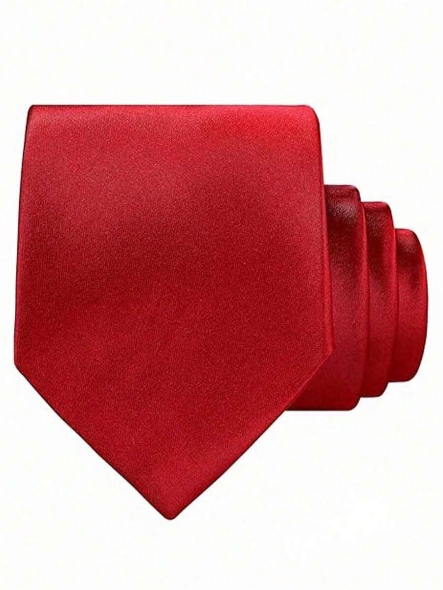 1 Pc Men's Solid Color Tie Dress Business Tie Men's Wedding Tie - Bright Red - View 1