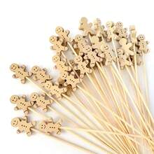 10/20/50/100/200pcs Cute Creative Gingerbread Man Shaped Fruit Picks, Cocktail Picks, Fruit Forks, Disposable Fruit Picks, Cake Picks, Appetizer Toothpicks, Suitable For Cocktail Parties, Birthday Parties, Weddings, Christmas Decorations, Christmas, Table Decor, Christmas Gifts - Apricot - View 9