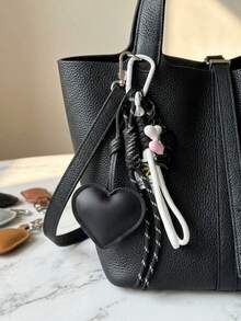 Heart-Shaped Braided Rope Bag Charm, PU Leather Heart Keychain, Multi-Color Sweet & Cool Style Backpack Pendant, Handbag Decorative Chain, Versatile Personalized Accessory - Heart-shaped - View 4