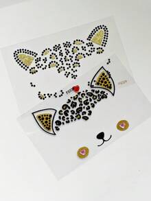 2入貓臉水鑽貼紙 動物豹紋臉部寶石貼 自黏式水鑽貓臉面具貼，適用聖誕節、Cosplay、嘉年華、音樂節派對妝容 - 彩色 - 查看 5