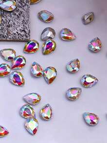 100 Pieces Of 10*14 Teardrop Glass, Colored Glass, Irregular Glass Crystal Rhinestones, DIY Phone Case Accessories, Clothing, Shoe, And Bag Decoration Accessories - One Size Fits All - View 2