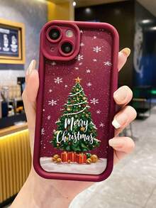 Burgundy Christmas Tree Snowflake Phone Case Merry Christmas Gift Box Shockproof Soft Shell, Autumn/Winter Christmas Atmosphere Full Coverage Protective Case, Suitable Compatible With Apple 18Pro/18Pro Max/17/17 Pro/17 Pro Max/16/16 Pro/16 Plus/16 Pro Max/15/15 Pro/15 Plus/14/14 Pro/14 Pro Max/13/13 Pro/13 Pro Max/12/12 Pro/12 Pro Max/11/XR/7/8, Christmas Birthday Back To School Gift Phone Accessory - Burgundy - View 3