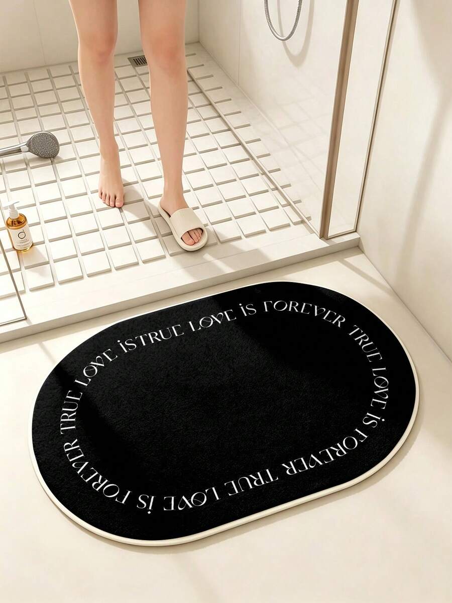 SANJIANGDI 1p White Letters On A Black Background Bath Mat, 0.6mm Faux Cashmere Material, Soft And Machine Washable, Suitable For Kitchen, Hallway, Bathroom, Living Room, Outdoor Entrance, And Toilet, Usable Year-Round And Adaptable To Various Occasions. - Multicolor - View 1