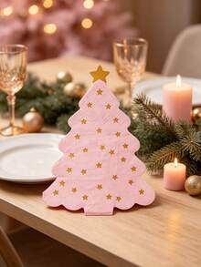 20pcs Pink Foil Star Christmas Tree Napkins, Luxury Sweet Style, Suitable For Christmas New Year Theme Holiday Party Table Decor - Multi-color - View 2
