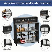 Mesa Alta Tipo Bar, Mueble de Licor para Hogar con Almacenamiento, Reposapiés, Estantes para Vino y Copas, Diseño Industrial para Cocina, Sala de Entretenimiento y Pub, Gris - Gris - Ver 5