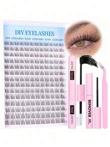 168 Pcs 9-12mm D Curl DIY Eyelash Extension Kit, Beginner Cluster Lash Extension Kit With Glue, Sealant And Tools, For Home Use, Suitable For Daily, Travel, Party And Wedding Makeup, High-End Christmas And Halloween Gift - Black - View 10