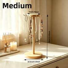 Wooden Rotating Necklace Jewelry Display Stand, Multi-Layer Metal 10-Hook Jewelry Tree Display Rack With Stable Round Base, 3 Sizes (Small/Medium/Large) Desktop Jewelry Hanging Rack, Suitable For Necklaces, Bracelets, Earrings, Pendants, Anti-Tangle Jewelry Storage Tower, Suitable For Vanity, Bedroom Countertop, Perfect For Daily Home Use, Ideal Gift For Women, Girls And Jewelry Lovers - Natural Wood Color - View 8