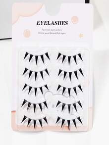 5 Pairs Pointed Cartoon Style False Eyelashes, Transparent Stem, Cosplay Extended False Eyelashes, 10-13mm - Black - View 5