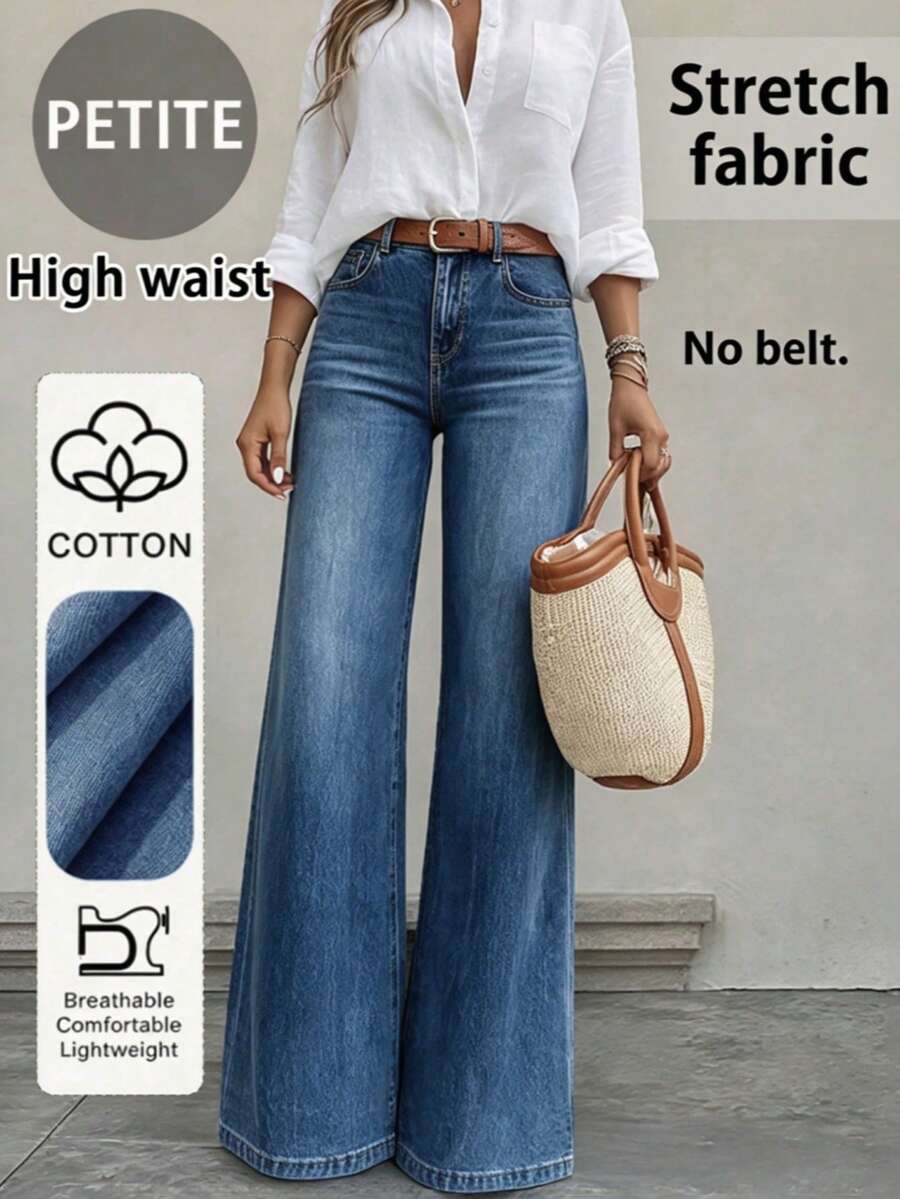 Women's Casual Long Straight Leg Jeans, Medium Stretch Fabric For Comfortable Fit, Button Detail For Versatile Everyday Wear Fall - Dark Wash - View 1