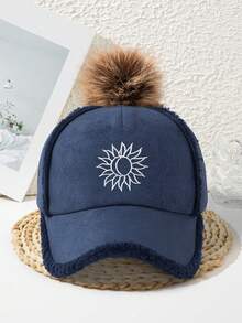 1pc Women's Thick Baseball Cap With Embroidered Sunflower, Fashionable Vacation Style, Cool Casual For Autumn/Winter - A - View 9