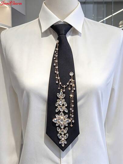 ImmCharm Corbata de estilo gótico vintage para hombres y mujeres, decorada con acentos brillantes y cadenas, adecuada para uso casual, al aire libre, uniforme escolar, ropa de trabajo JK, cosplay, Navidad, Halloween, opción de regalo