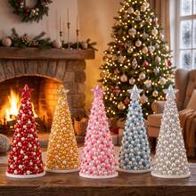 DIY Christmas Tree Making Kit, Beaded Pearl & Rhinestone Craft Set With Foam Cone Bases, Handmade Holiday Tree Decoration Supplies For Adults, Sparkling Tabletop Ornament, Christmas Party & Home Decor - Standard - View 11