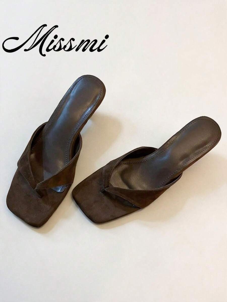French Retro Open Toe Mule Sandals, Summer Slip-On Sandals, Thick Heel High Heels,Flip Flops