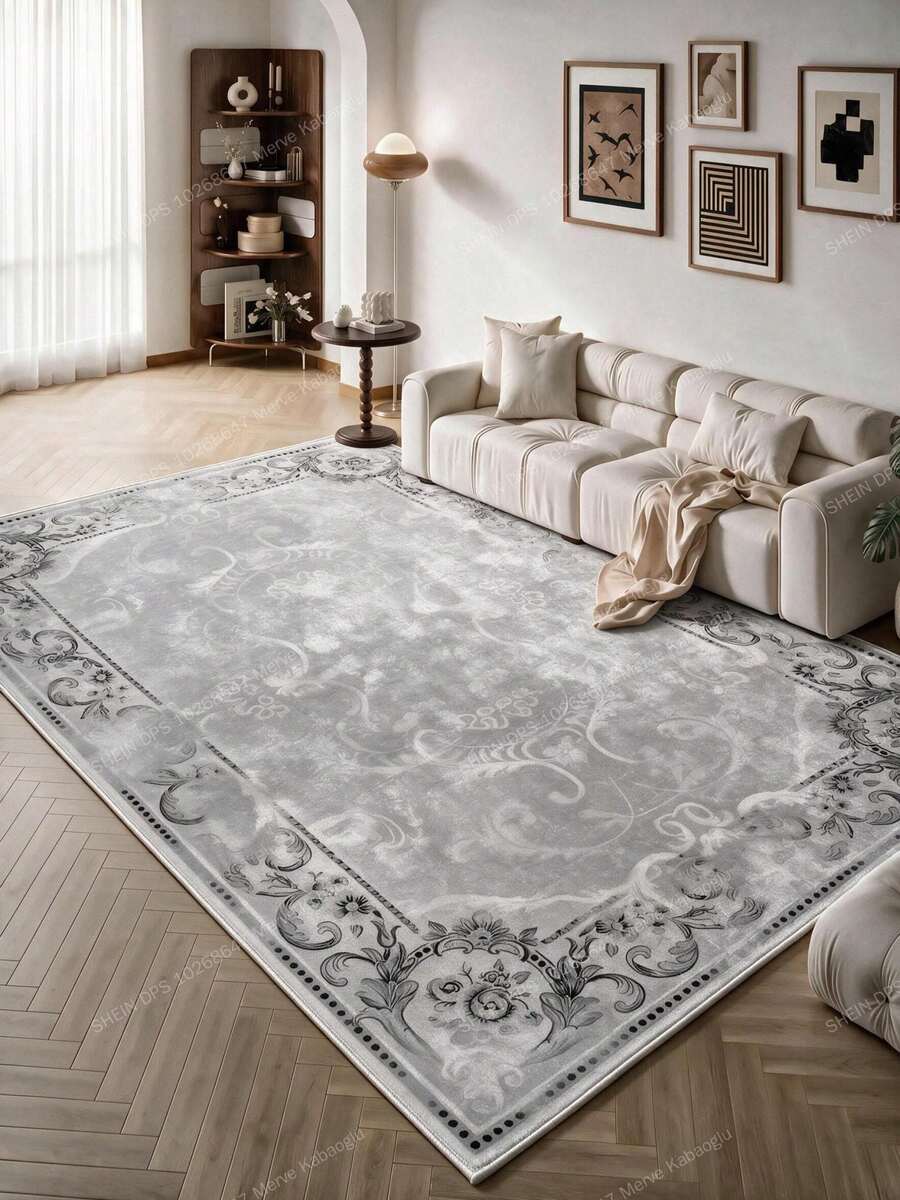 Digitally Printed Non-Slip Washable Runner And Area Rug, Modern Design | Modern, Scandinavian, Bohemian And Classic Styles | 100% Polyester - Light Grey - View 1