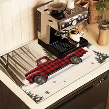(Hot !!) 1pc Christmas Red Pickup Truck Christmas Tree Design, 2D Printed Flat Stove Protector Mat, Rubber Non-Slip Heat-Resistant Stove Cover Pad, Suitable For Induction Cooktop, Glass Stove, Multi-Function Scratch-Resistant Mat, Best Choice For Oven, Washing Machine, Dryer, Kitchen Decoration - Multicolor - View 3