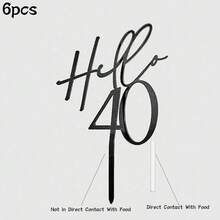 6pcs/3pcs/1pc Hello 18th 30 40 50 60 Birthday Cake Topper, Acrylic Black Happy Birthday Cake Decorations, Gift - Black - View 18