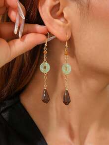 1 Pair Autumn/Winter New Vintage Long Geometric Water Drop Tassel Earrings, Unique Niche Design, Sophisticated And Versatile Delicate Earrings For Women, Suitable For Daily Wear - Earring - View 5