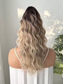 HEYPINK 18 Inch Gradient Brown Water Wave Heat-Resistant Synthetic Fiber Claw Ponytail Hair Extension, Suitable For Women's Party And Daily Wear - Brown Ombre - View 4
