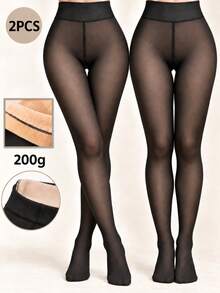 2件組 200g 女款高腰保暖抓絨內裡緊身褲，性感黑色褲襪，柔軟大尺碼日常穿著，適合 0℃-15℃，萬聖節聖誕節修身褲 - 黑色 - 查看 10