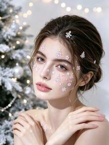 1pc Pink & White Christmas Face Stickers + Free Tweezers, Snowflake ...
