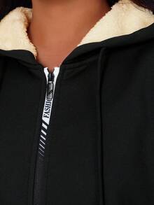Women's Warm Hooded Zip-Up Jacket - Insulated Sports Jacket With Pockets, Autumn Sports, Black - Black - View 4