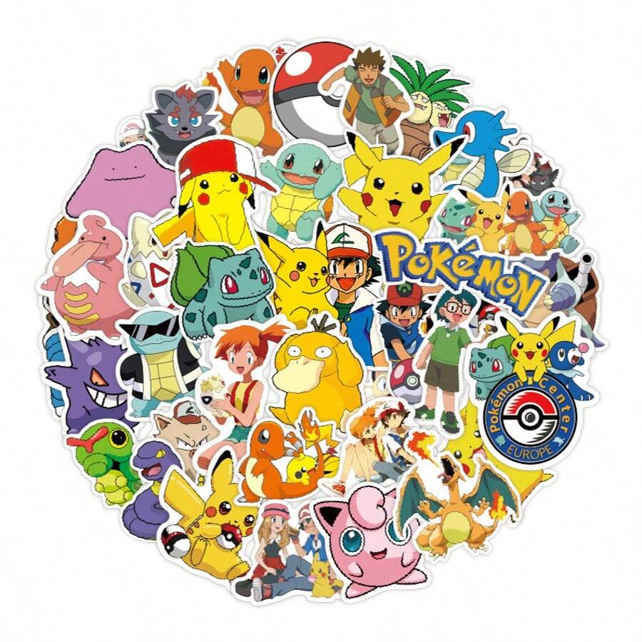 50pcs Pok é Mon Stickers, Pok é Mon Stickers, Cartoon Graffiti, Creative Skateboard DIY Decoration Stickers