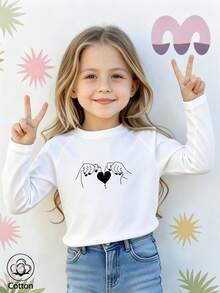 Girls' Cute Printed Long-Sleeve Casual Sports T-Shirt With Set-In Sleeves And A Round Neckline - White - View 3