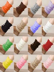 1/3 Pairs Girls' Slouch Mid-Calf Leg Warmers, Ruched Ribbed Sock Covers, Soft Thick Warm, Elastic Loose Fit Without Tightening Calves, Versatile With Snow Boots, Sweet Preppy Style, Suitable For Back To School, Home, Outings, Autumn/Winter Accessory For Little Girls, Perfect As Holiday Birthday Gift - Multicolor - View 9