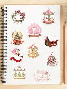 50pcs Pink Christmas Stickers Handbook Laptop Phone Case Luggage Guitar Decorative Stickers - one-size - View 4