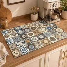 1pc Plaid Illustration Pattern Diatomaceous Earth Absorbent Drying Mat, Kitchen Countertop Dish Drying Pad, Coffee Machine Mat, Bowl & Plate Drying Mat, Dining Table Breakfast Mat, Non-Slip Heat-Resistant Easy To Clean Hidden Water Stains, Suitable For Kitchen, Dining Table, Coffee Shop, Bar, Home Decor, Holiday Gift - Multicolor - View 3