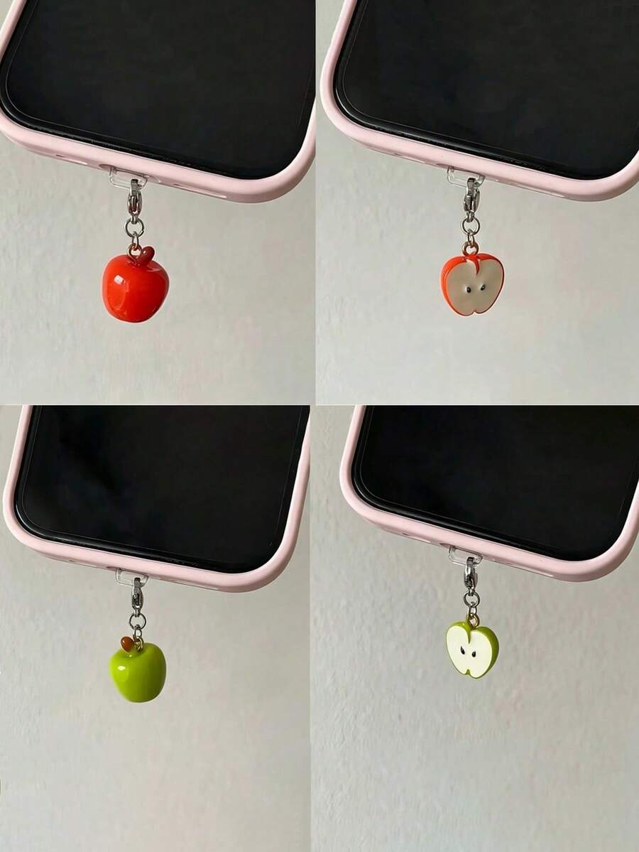 Cute Apple Shaped Phone Dust Plug Pendant, Waterproof Dustproof Fruit Design Phone Interface Plug, Adorable Decorative Phone Dust Plug, Sweet Aesthetic Phone Case Pendant Accessory - Multicolor - View 1