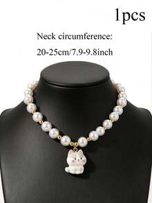 1 Adorable Faux Pearl Kitten Pendant Collar-Pet Necklace, Perfect For Everyday Wear For Kittens Cat Accessories - Multicolor - View 10