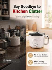 SMEGGEMS Multifunctional Mini Electric Cooker With Steamer, 1.8L Non-Stick Electric Hot Pot, Dual-Level Heat Control Ramen Pot, Suitable For Dorms, Offices And Single Households - White Double Layer - View 9
