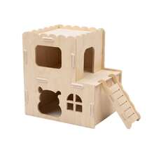 Double-Layer Solid Wood Hamster Castle, Loft Climbing Ladder, Golden Hamster Cage, Landscaping, Adventure, Hiding Wooden House - View 6