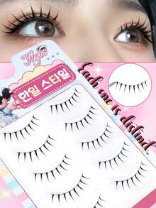 5 Pairs Demon Tail Anime Cartoon Style Natural False Eyelashes, Fairy Lashes For Sweet Makeup, Suitable For Dates And Holidays - Spiky Manga Lashes - View 2