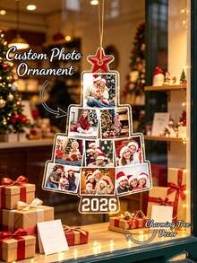 Personalized Family Photo Christmas Tree Ornament - Customized Name & Year Photo Frame, 2025 Edition Acrylic Keepsake, With Hanging Ring, Photo Display, Annual Holiday Decor Commemorative Gift, 2D Flat - Multicolor - View 1