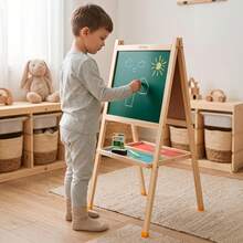 Color Baby Pizarra de madera con caballete, 2 en 1, tiza y rotulador, para niños, de pie, incluye imanes, números y letras, borrador, mayores de 3 años, infantil, herramienta - A - Ver 2