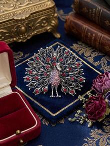 Vintage Peacock Brooch For Women Rhinestone Bird Pin Party Banquet Jewelry Accessory Gift - Peacock - View 12