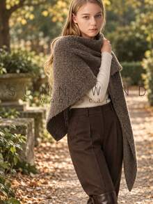 1pc Women's Striped Solid Color Fashion Casual Versatile Wool Knit Triangle Scarf Shawl, Suitable For Autumn/Winter Daily Wear - Floral Coffee - View 6