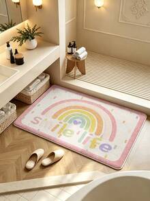 SANJIANGDI 1pc Creamy-Style Cartoon Rainbow Kitchen Mat, 0.6mm Faux Cashmere Material, Soft And Machine Washable, Suitable For Kitchen, Hallway, Bathroom, Living Room, Outdoor Entrance, And Toilet, Usable Year-Round And Adaptable To Various Occasions. - Multicolor - View 1