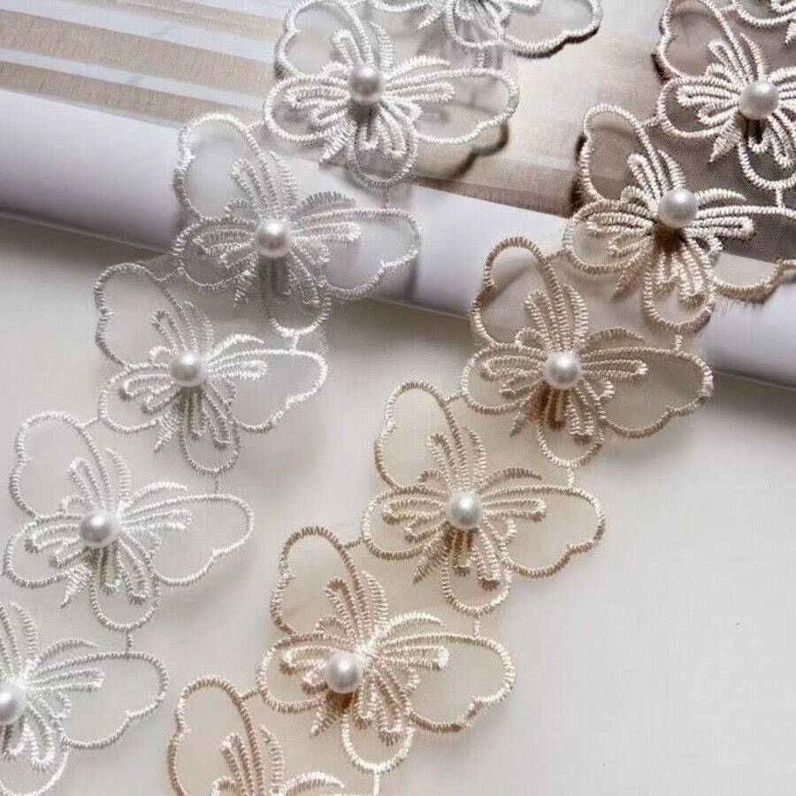 1 Yard Beaded Butterfly Embroidered Lace Trim, Skirt Hem Bag Curtain DIY Decorative Accessory