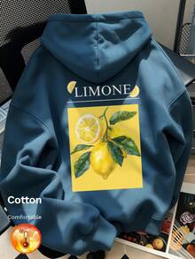 Autumn Winter Lemon Pattern And LIMONE Text Print Y2K - Cow Blue - View 4
