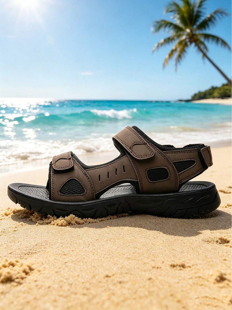 1 Pair Camouflage Outdoor Beach Slides Street Fashion Sandals Lightweight Breathable Comfortable Hook And Loop Adjustable - Red - View 1