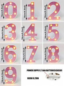 16cm 1/18/20/60歲粉色生日派對裝飾 LED 數位燈，電池供電數位燈牌，附掛孔發光數字燈 - 16cm 深粉色數字 - 查看 10