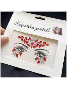 Pegatinas de strass para la cara con diseño de rubí, adecuadas para ocasiones de fiestas festivas - Rojo - Ver 8