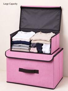 1pc Foldable Storage Box, Large Capacity Organizer Bin, Portable Clothing Storage Box, Suitable For Underwear, Socks And Other Items Dustproof And Moisture-Proof Wardrobe Storage, Closet Organizer, Vanity Storage Box, Dormitory Clothes, Toys, Books, Snacks And Other Miscellaneous Items Storage, Linen Material Foldable Storage Container, Multi-Functional Home Storage Box, Clothing Organizer Storage Box - Pink - View 4