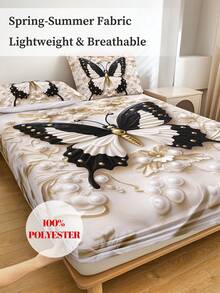 1pc Pearl Butterfly Fitted Sheet, Mattress Protector, Skin-Friendly Soft Comfortable Bedroom Bedding, Fashionable Mattress Cover, Fits Single/Double/Queen/King Sizes, Multiple Sizes Available, Pillow And Pillowcase Not Included - Multicolor - View 6
