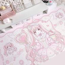 Sweet Pink Anime Girl PU Leather Large Desk Mat, Kawaii Heart Cake Pattern Waterproof Mouse Pad, Non-Slip Table Protector Pad For Laptop Gaming Office Decor - View 3