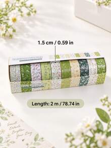 10 Rolls/Box Of Brightly Colored Floral Washi Tape,6 Colors With Small Flower Patterns.For Stationery, DIY Crafts, Scrapbooking, Gift Box Decoration. - Multicolor - View 2